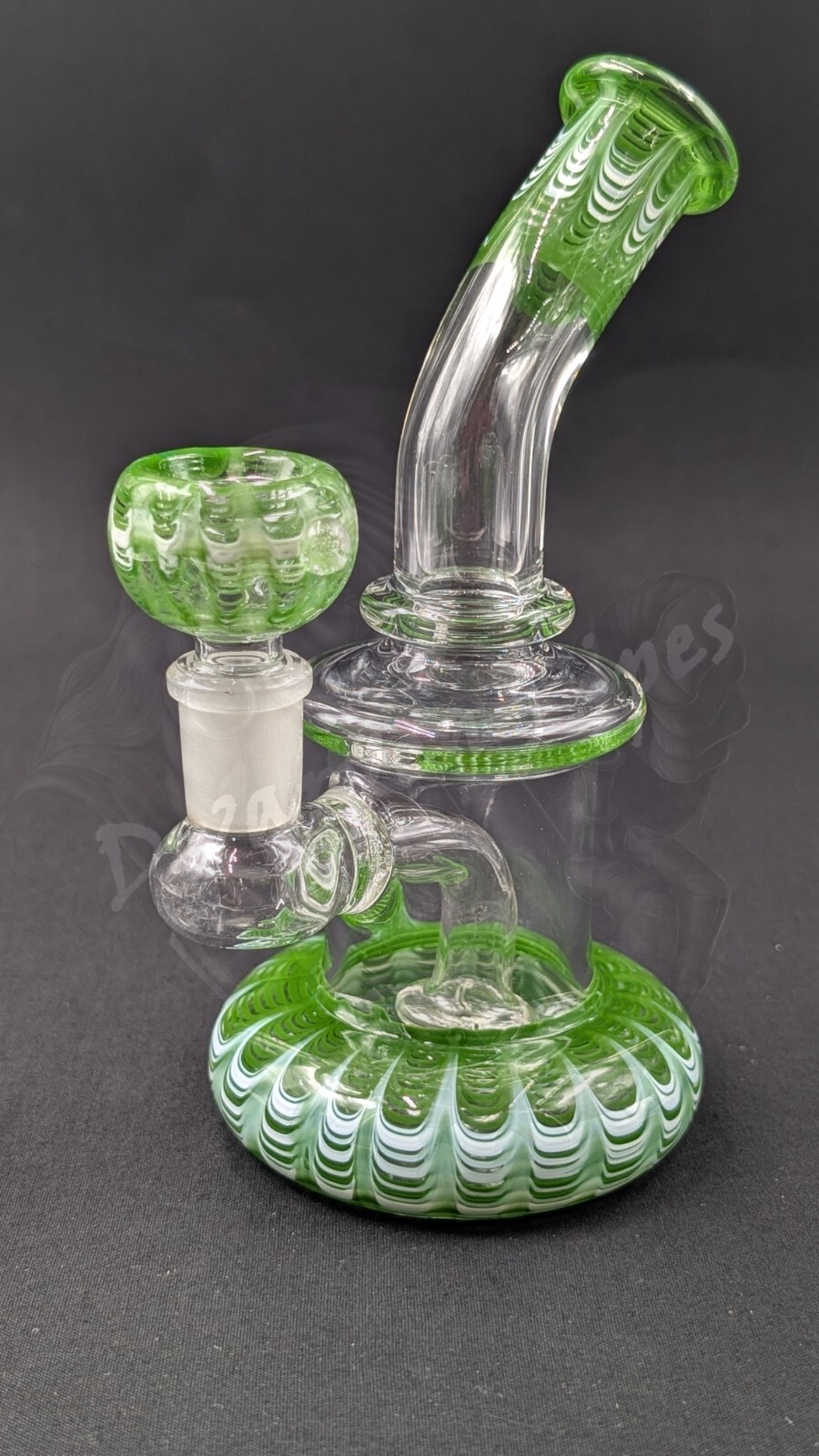 6.5&Prime; Inch Glass Hookah Water Pipe Bong Bent Neck Perc Green Swirl