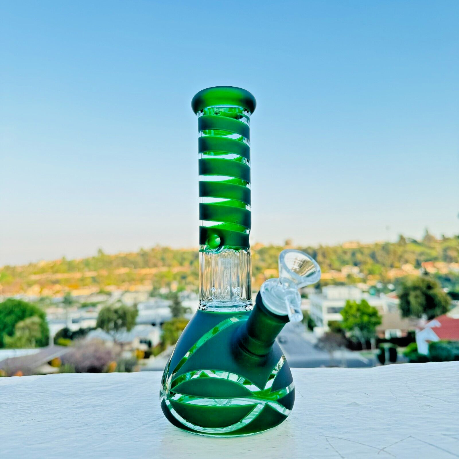 Green 9inch Hookah Glass Water Tobacco Pipe Bong Thick Bubbler with 14mm Bowl