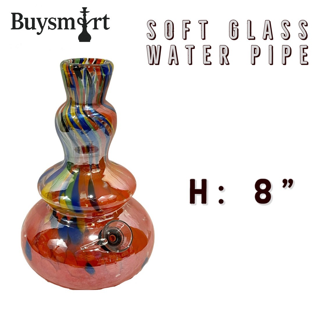 8&Prime; Soft Glass Water Pipe Bong – Multi-Color Swirl, Wide Base, 1-1/4&Prime; Mouth