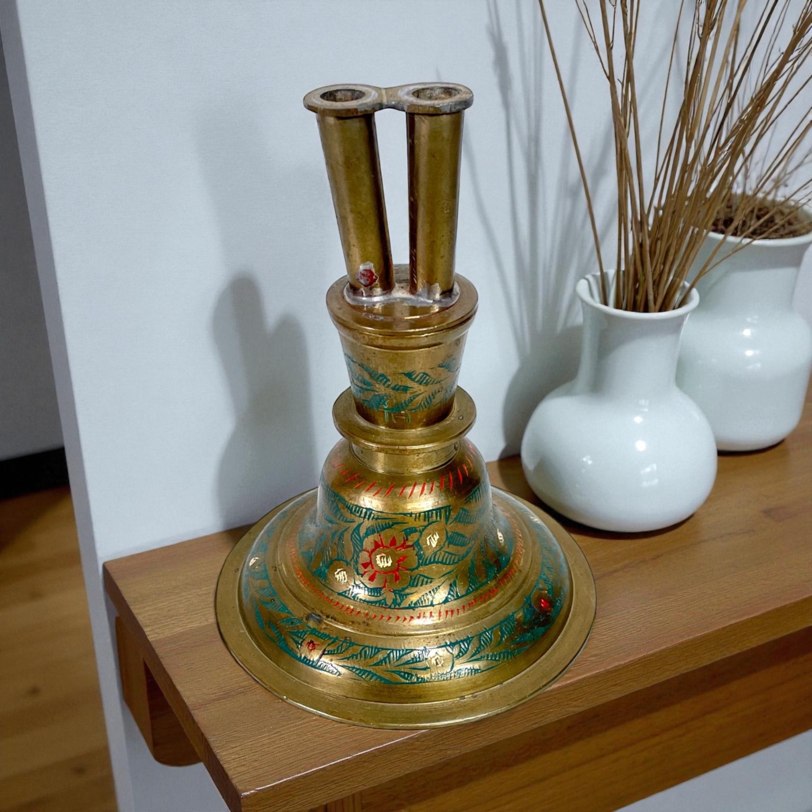 Antique Etched Brass Hookah Base Vintage