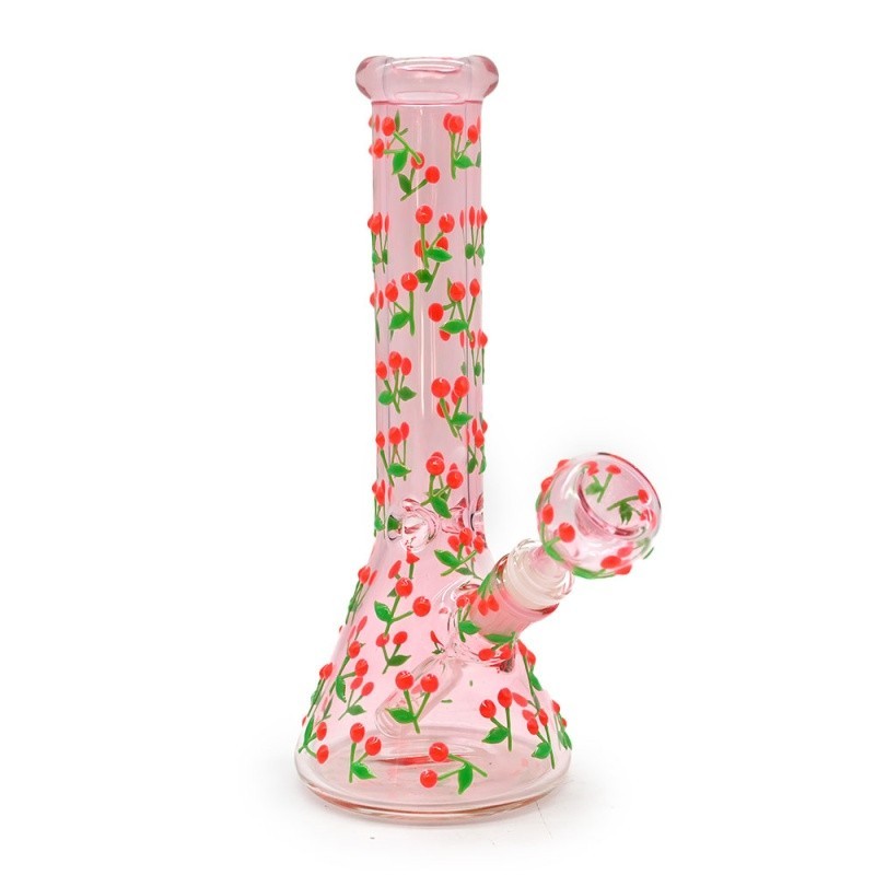 Girly Pink 10&Prime; Glass Bong Cherry Glow in the Dark Smoke Beaker Water Pipe USA