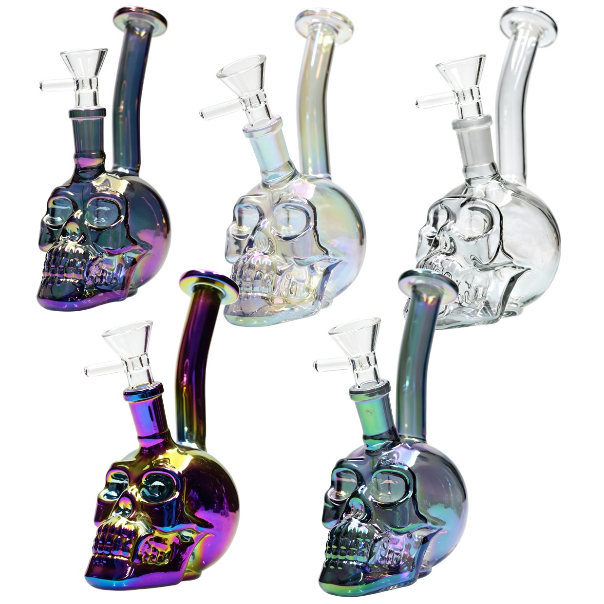 Random 6.5IN Skull Glass Bong Water Pipes Smoking Perc Bongs Hookah w/14mm bowl