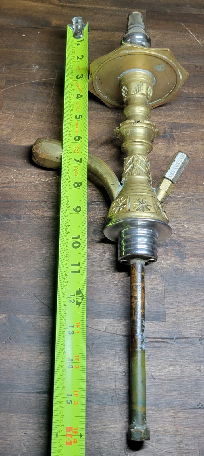 Antique Arabic hookah pipe brass Middle Eastern 16&Prime; Egyptian Tobacco