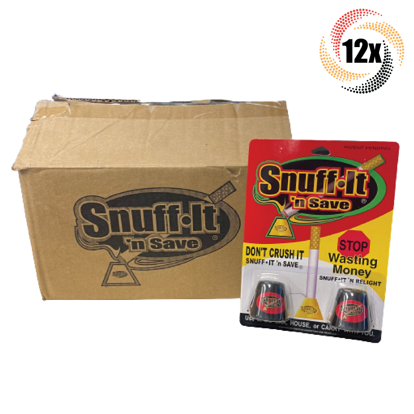 Full Box 12x Packs Snuff It &lsquo;N Save Cigarette Ashtray Snuffers .9oz – 2 Per Pack