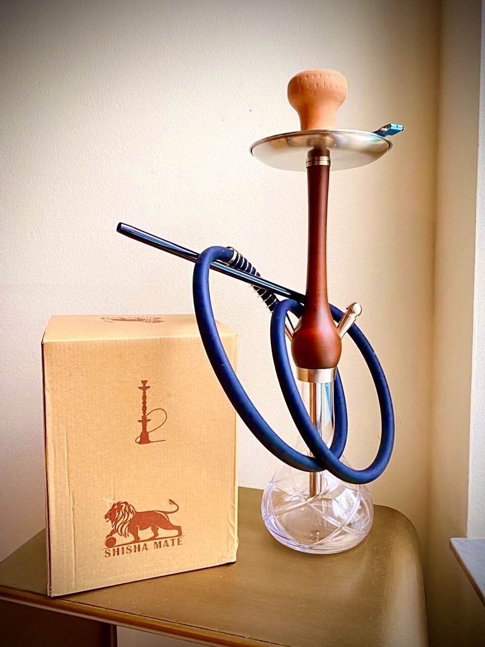 NABU Wood & Stainless Steel Hookah Soft Smoke Shisha Mate Glass Water Pipe 26”