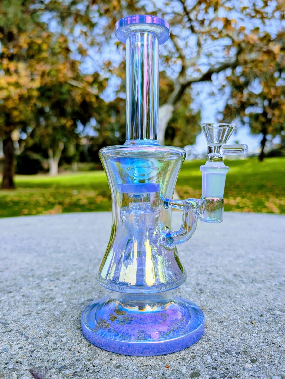 10&Prime; Blue Rainbow Hourglass Perc Tobacco Smoking Water Pipe Hookah Bubbler Bong