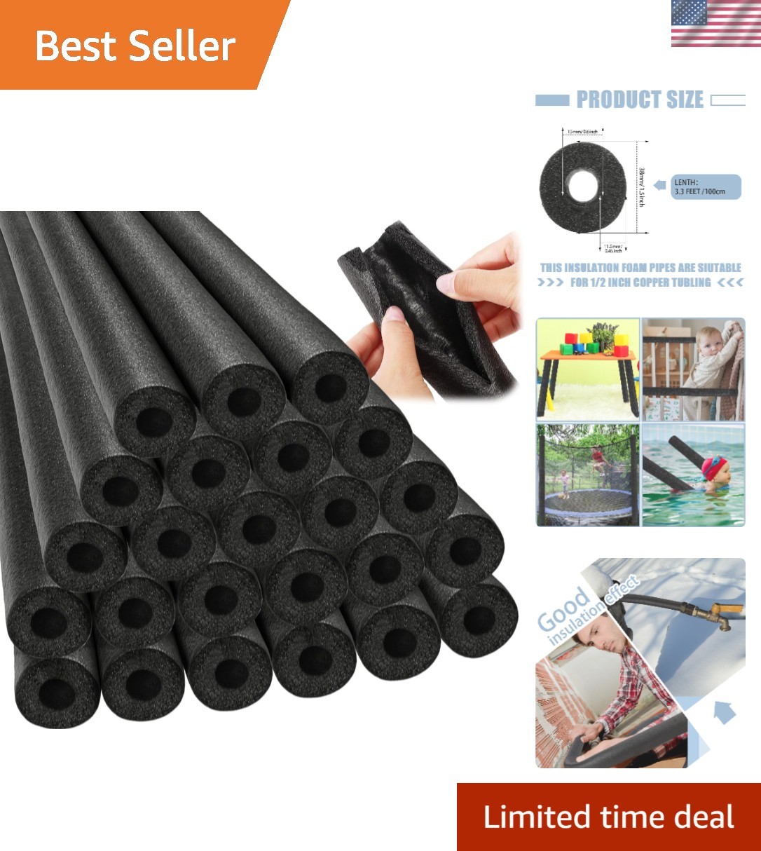 24 Pcs 3.3 Feet Foam Pipe Insulation Foam Tube Insulating Water Pipe Pool Swi…