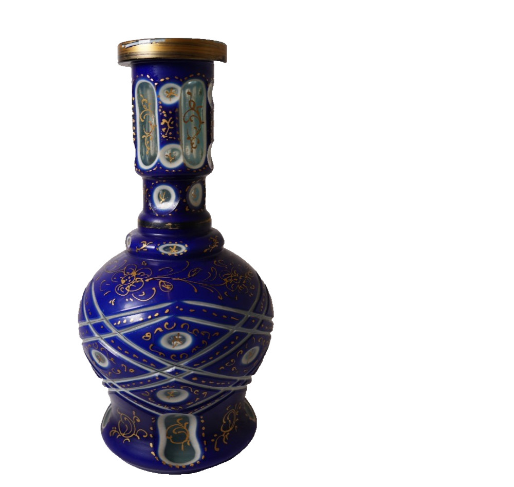 Rare Vintage Hand-Painted Cobalt Blue Hookah Glass Base – Asfahan Persian Design
