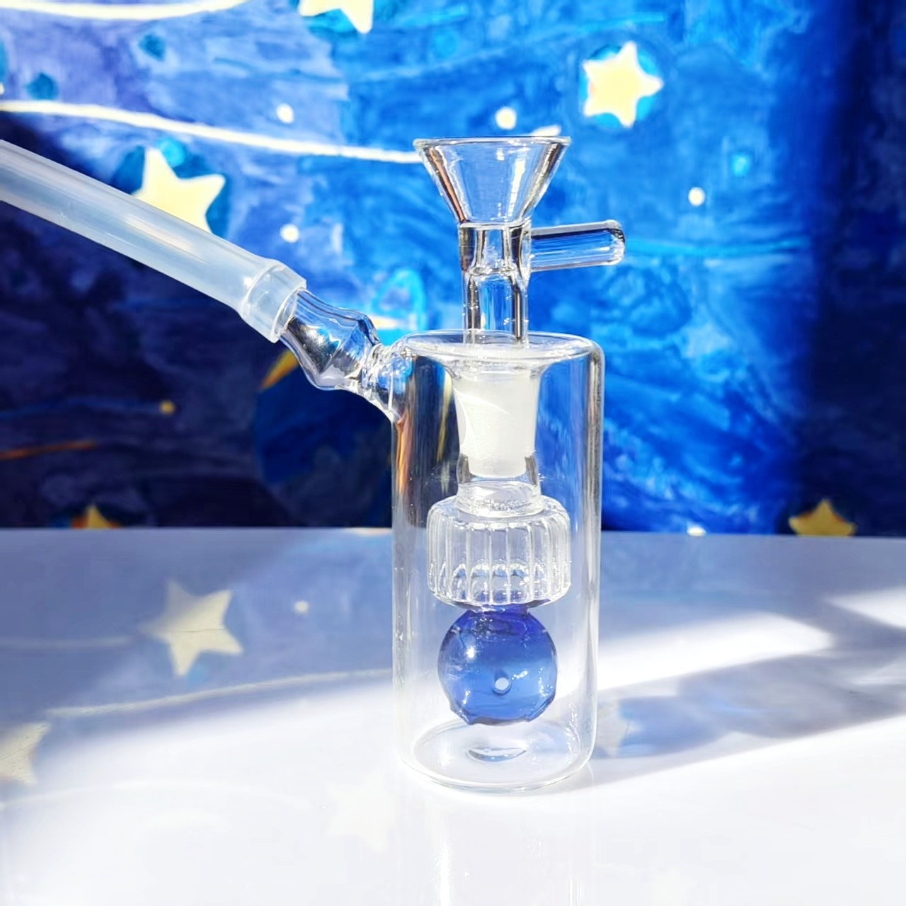 Mini 2.7in Glass Bong Blue Ball Filter Water Pipe Smoking Bubbler Water Hookah