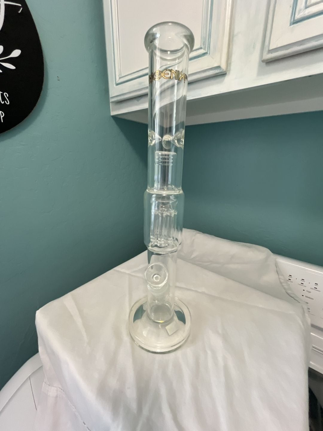 Phoenix Star Double Percolator Straight Tube Glass Water Piece with Tree Perc