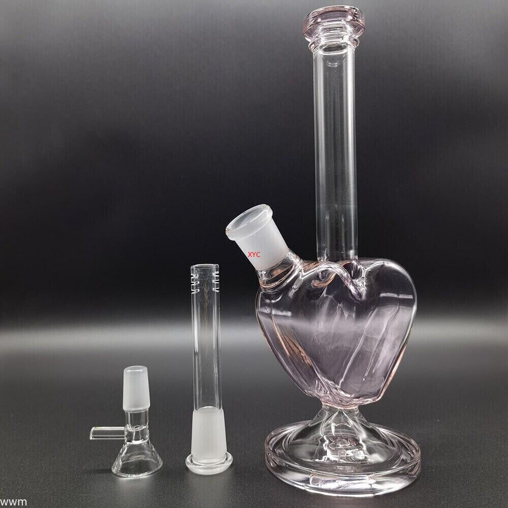 9.3inch Pink Heart Shape Heavy Glass Bong Water Pipe Hookah Hand Pipe +14mm Bowl
