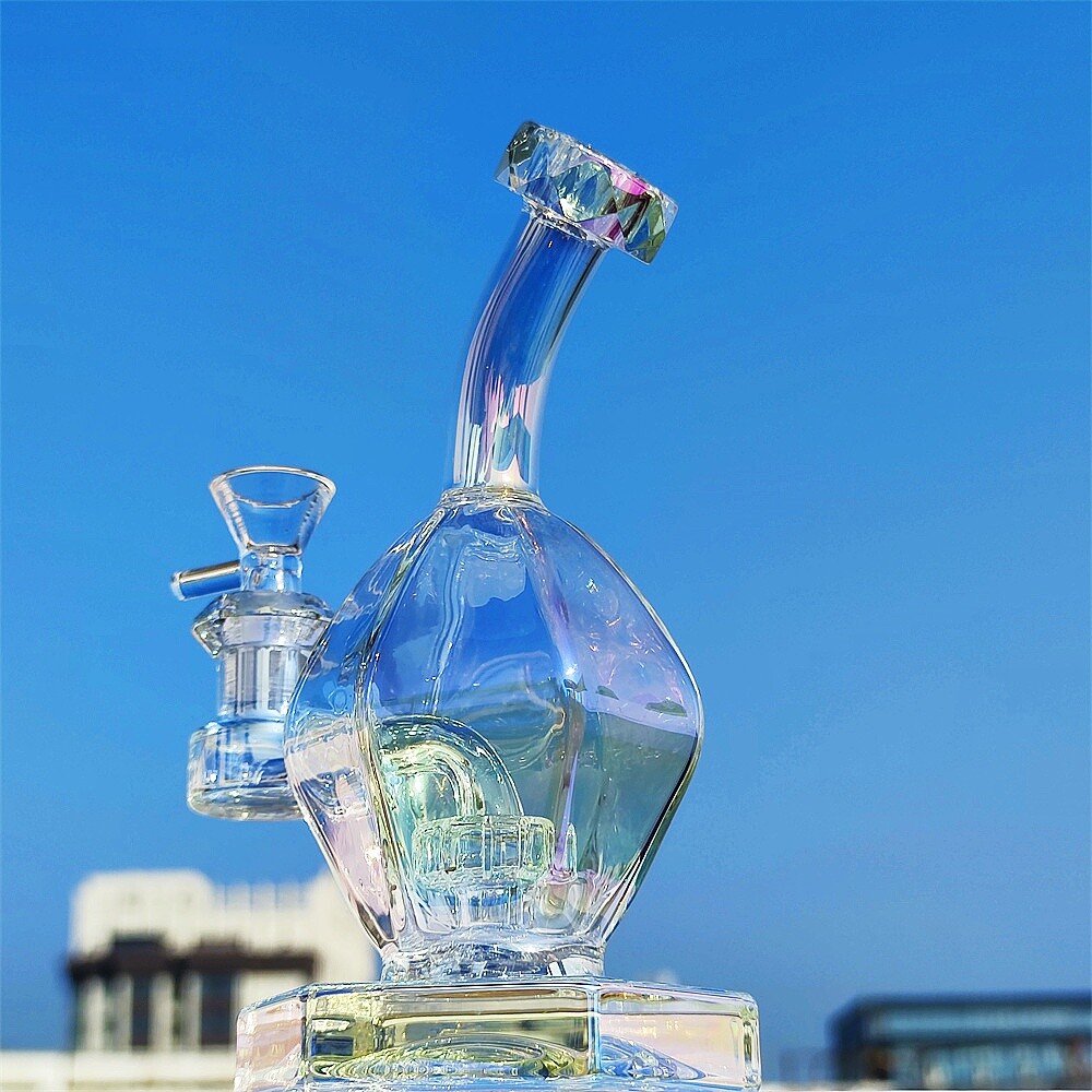 7 In Tinted Rainbow Egg Diamond Shape Joint Hookah Glass Water Pipe Bong 14mm