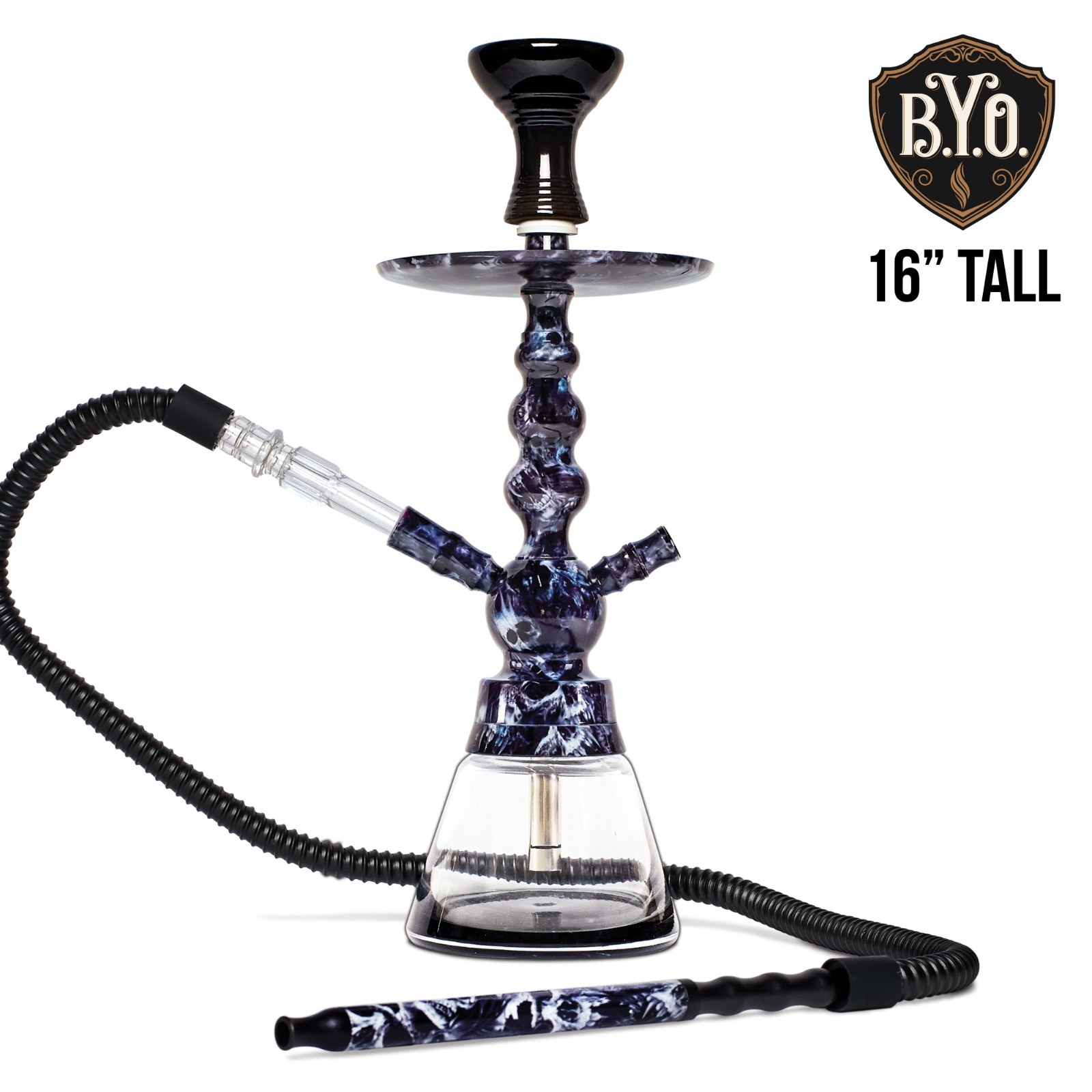 16&Prime; BYO Hookah Set Skulls Hookah Toker 1 Hose Click Technology