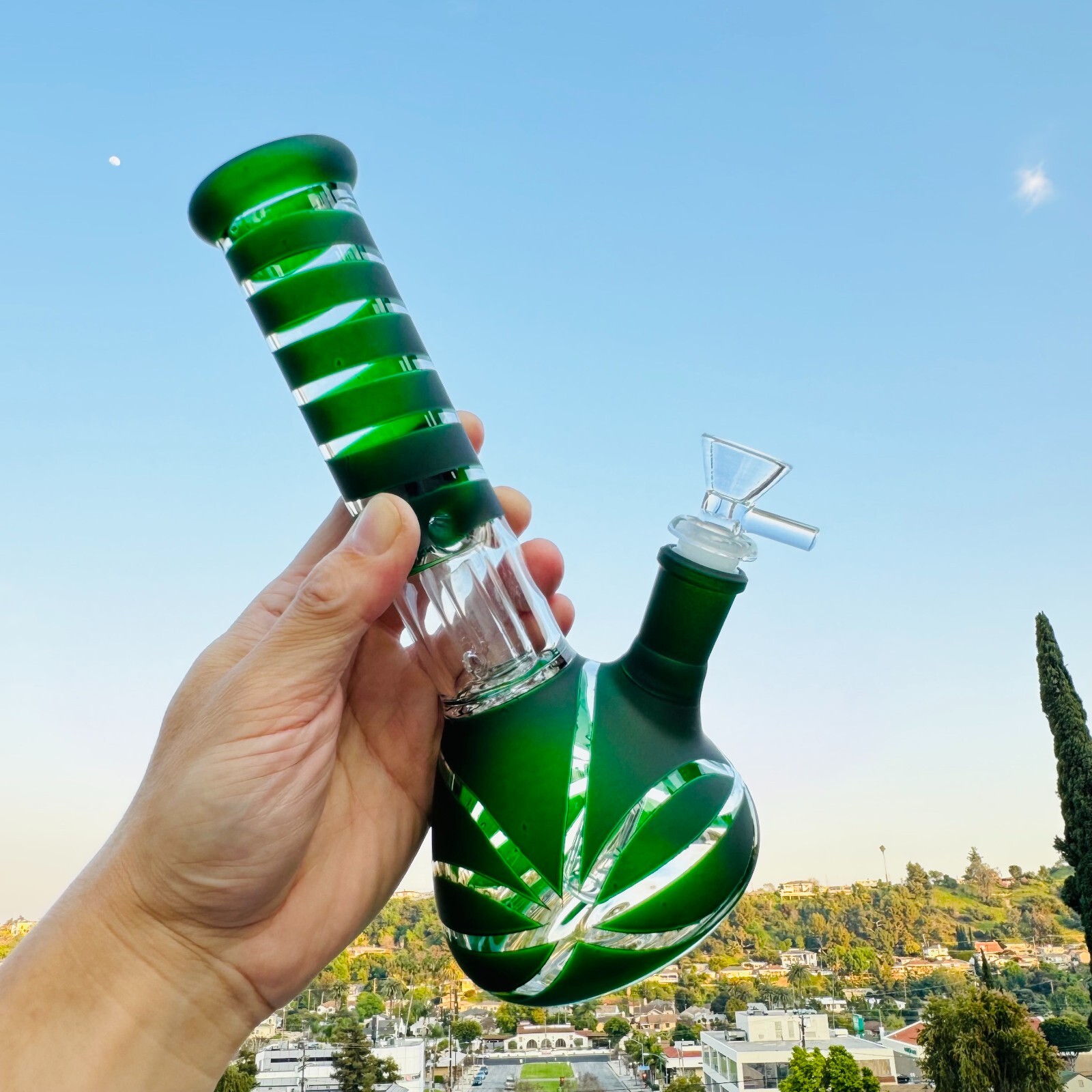 9 »Hookah Glass Water Bong Thick Bubbler Percolator Beaker Green with 14mm Bowl