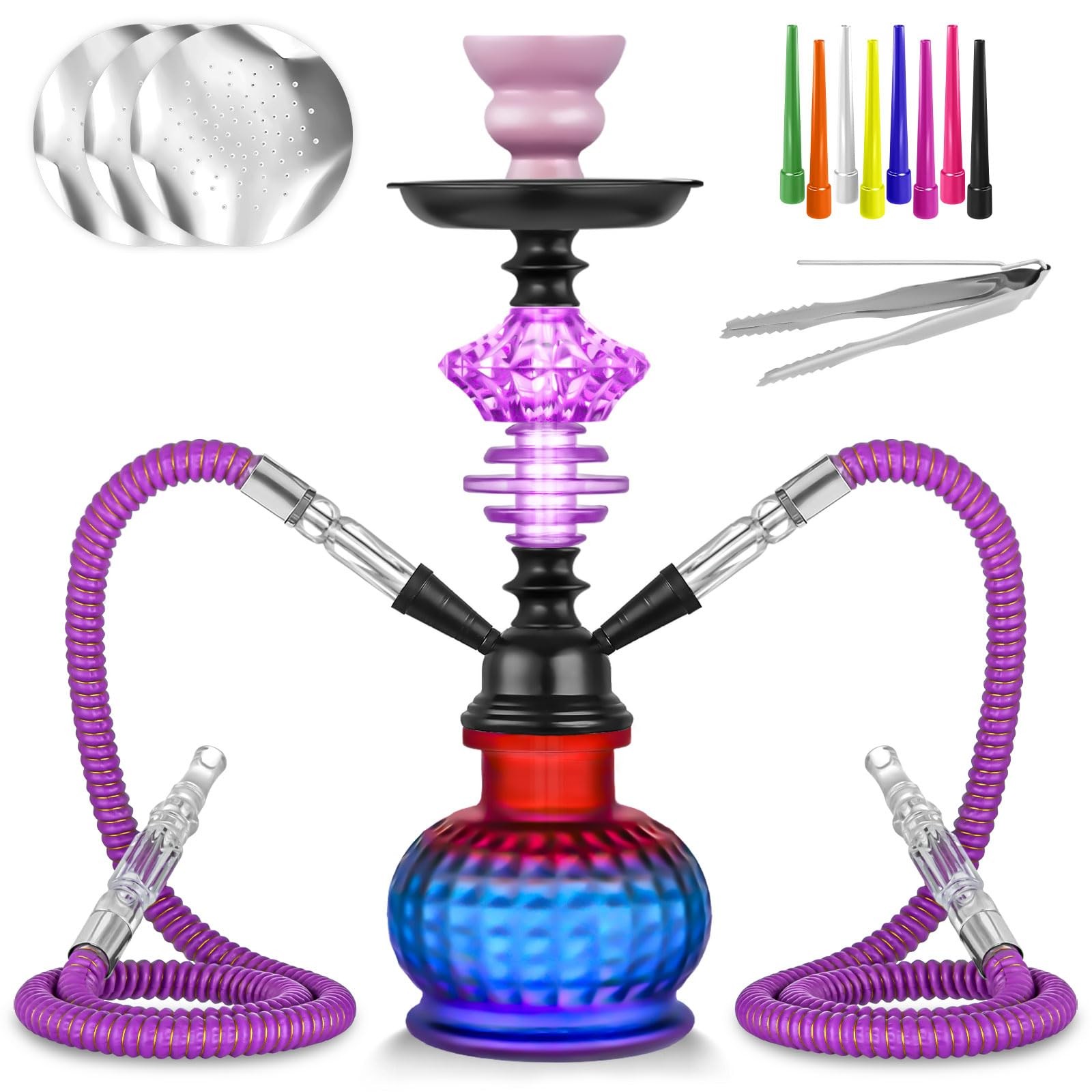 12 » Hookah Set 2 Hose Shisha Hookah Set With Everything – Modern Glass Vase,