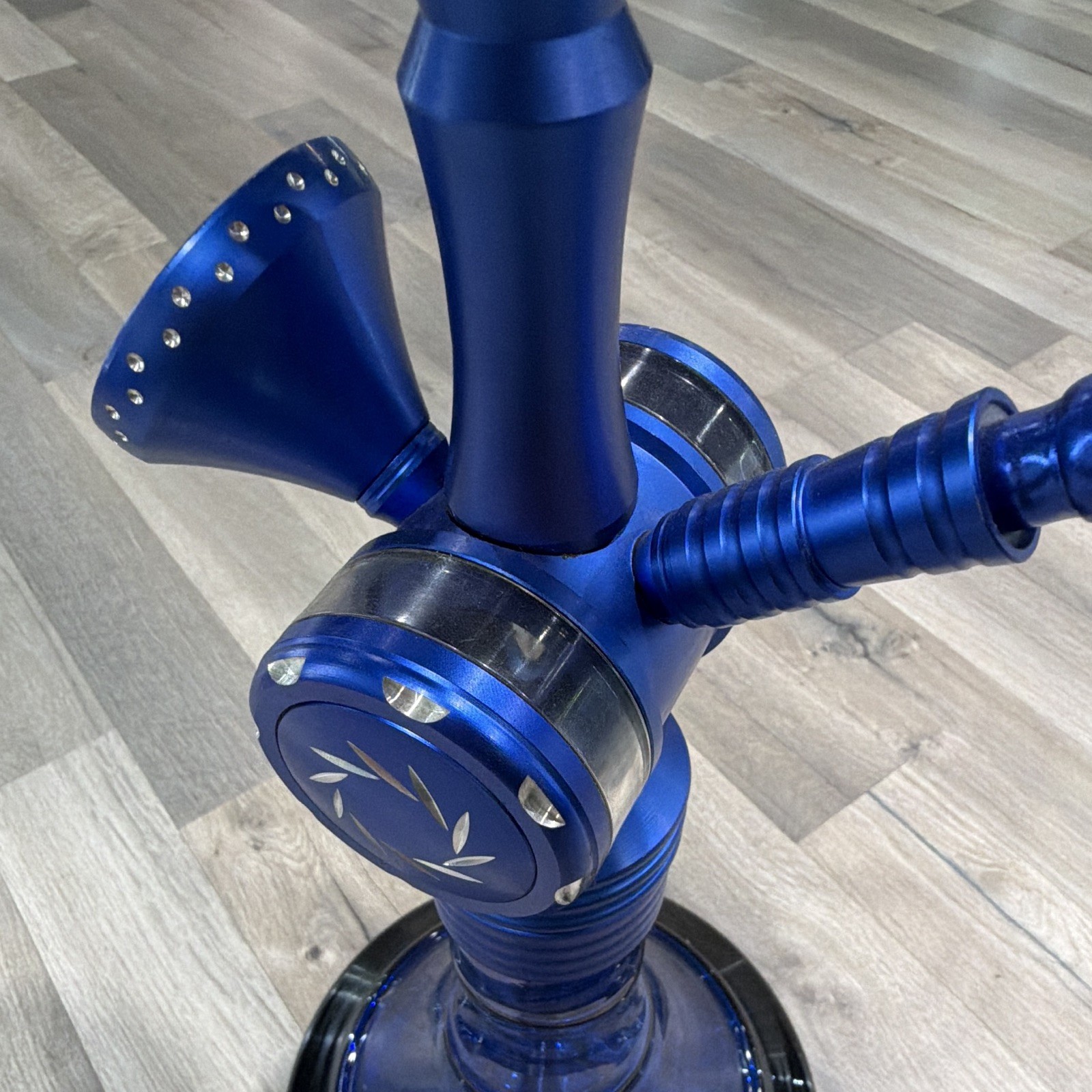 Blue Glass Hookah Water Pipe w/ Blue Hose & Black Bowl