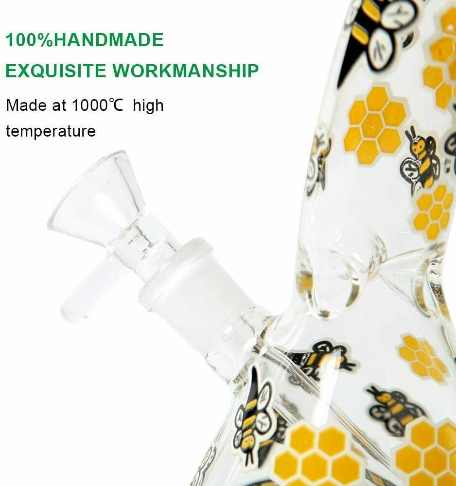 7.8&Prime; Glow in the Dark Bee Sticker Glass Bong Water Pipe Hookah Tobacco Bubbler