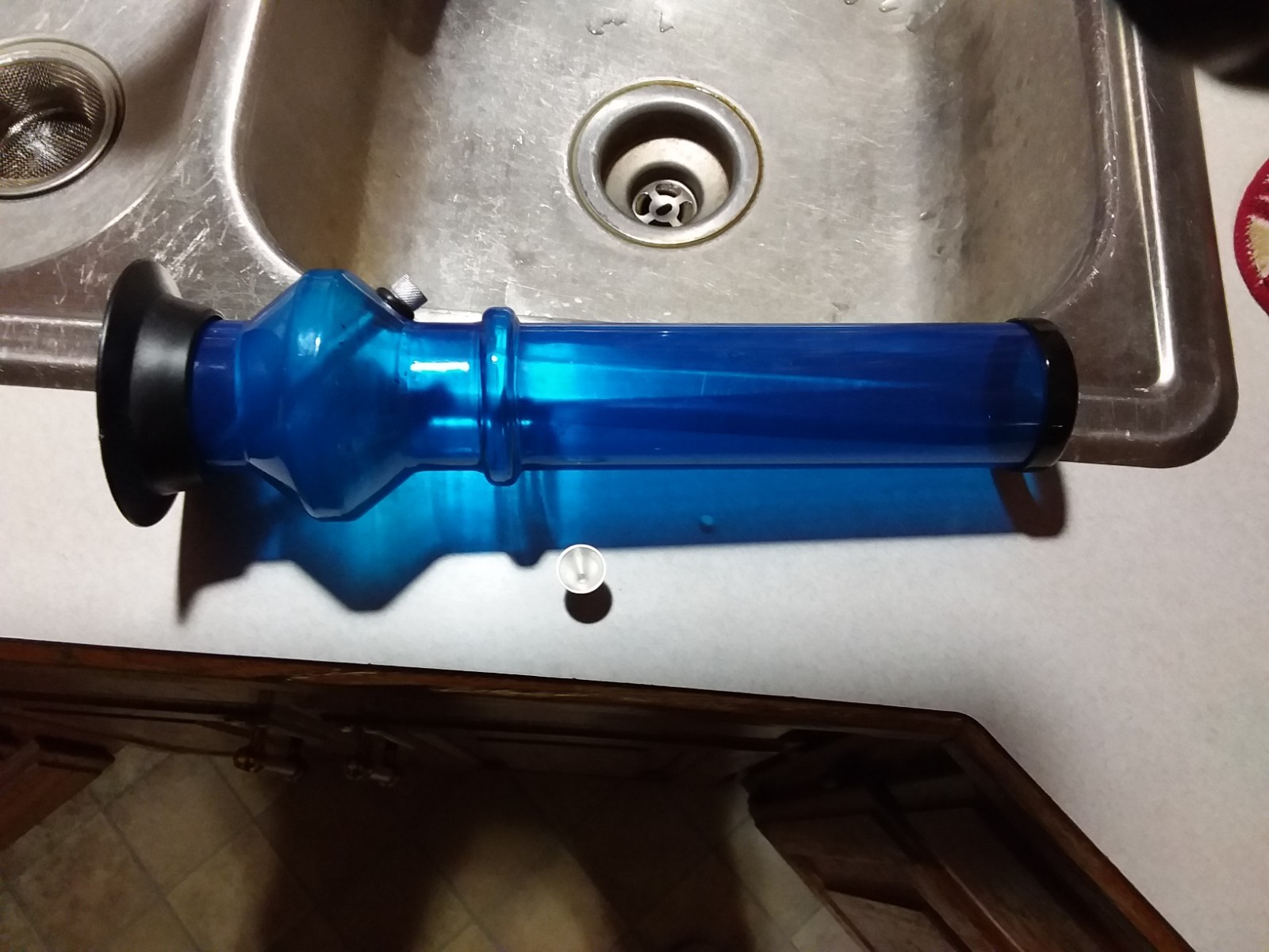 Clear Blue PVC bong Alluminum Screw Off Bowl With Stem Black Cylicone Mouth top!