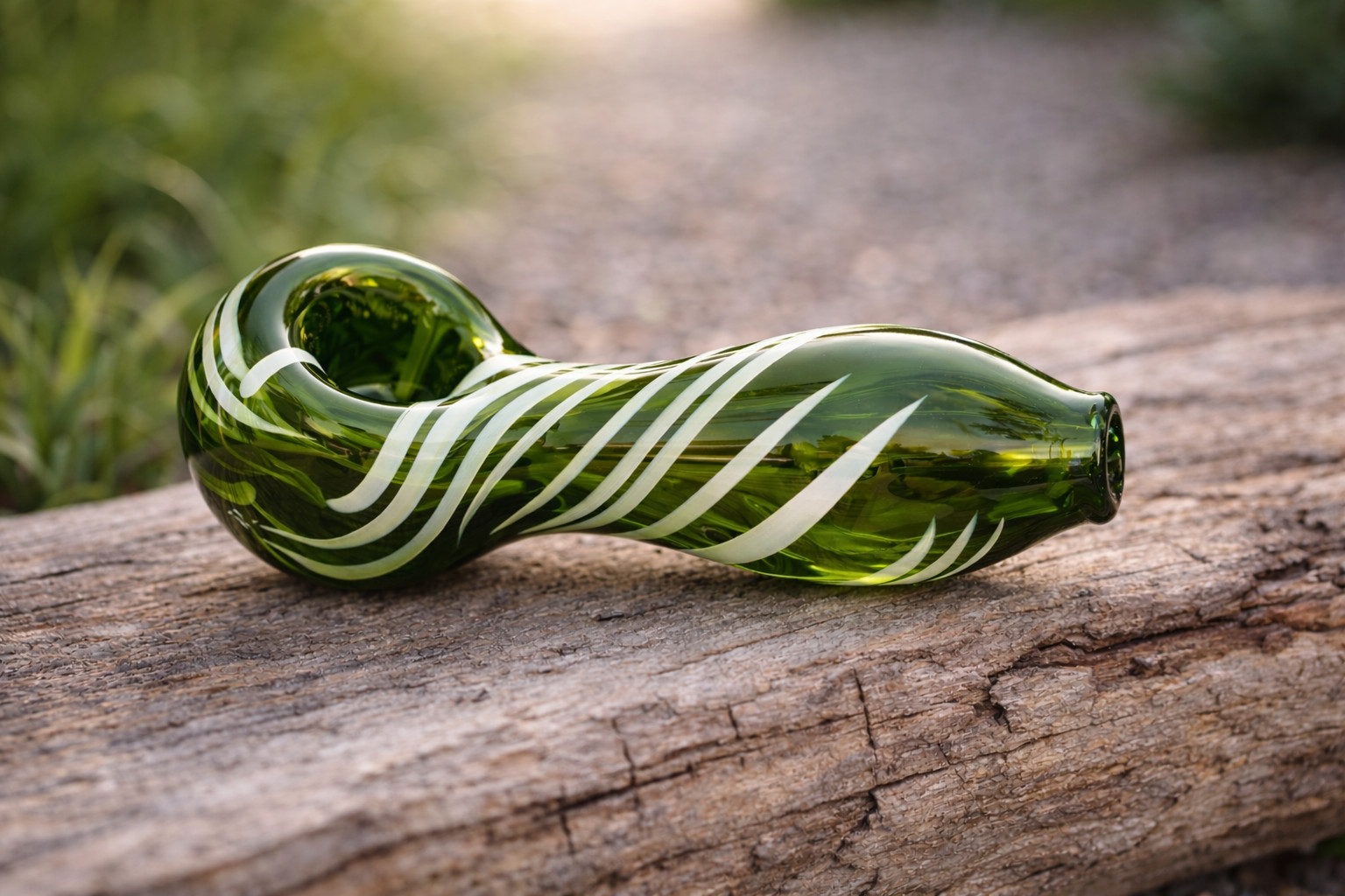 4 Inch Hand Blown Glass Pipe Green with White Swirl Design Great Price