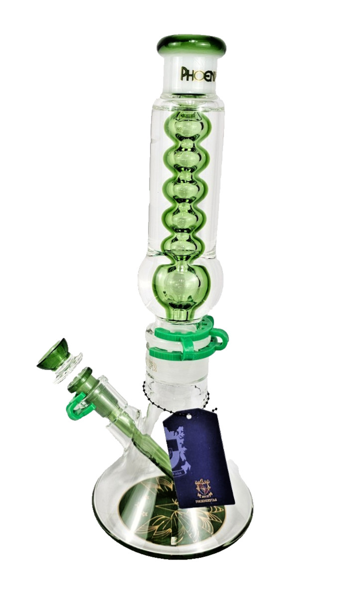 Phoenix Star 13” Freezable Glycerin Water Pipe Green with two bowls see video🔥