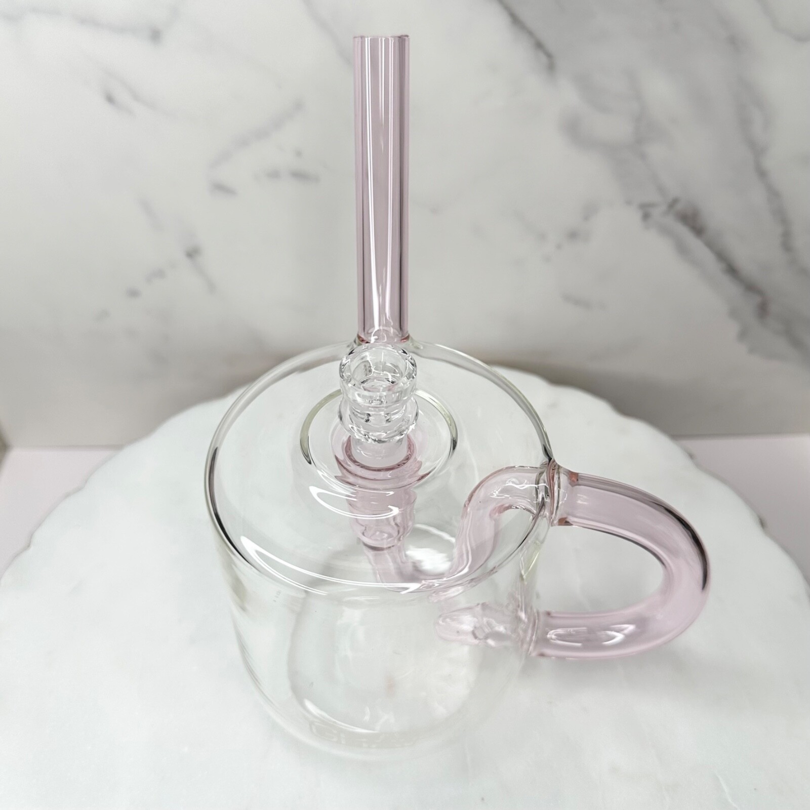 Grav Coffee Mug Bubbler Pink and Clear Borosilicate Glass 7&Prime; w/ 14mm Bowl NWT