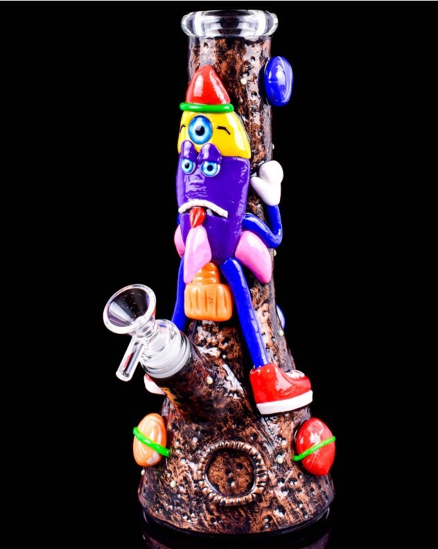 Cosmic Cyclops 3D Painted Bong – Stoney Rocket Bro Design – Art Glass Water Pipe