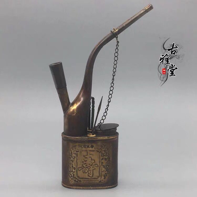 Brass Water Pipe Longevity God Smoking Tool Chinese Vintage Collectible