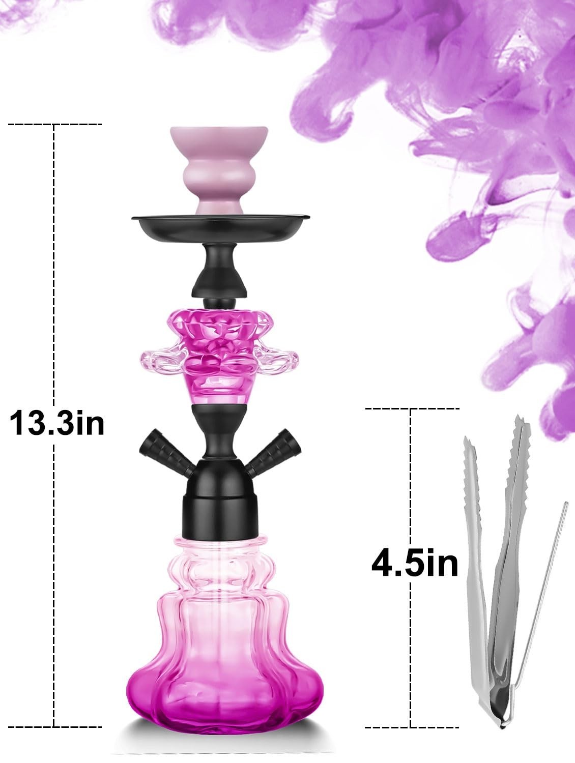 Complete Hookah Set 14&Prime; Shisha – Glass Vase, Leather Hose, Bowl, Coals & Tips