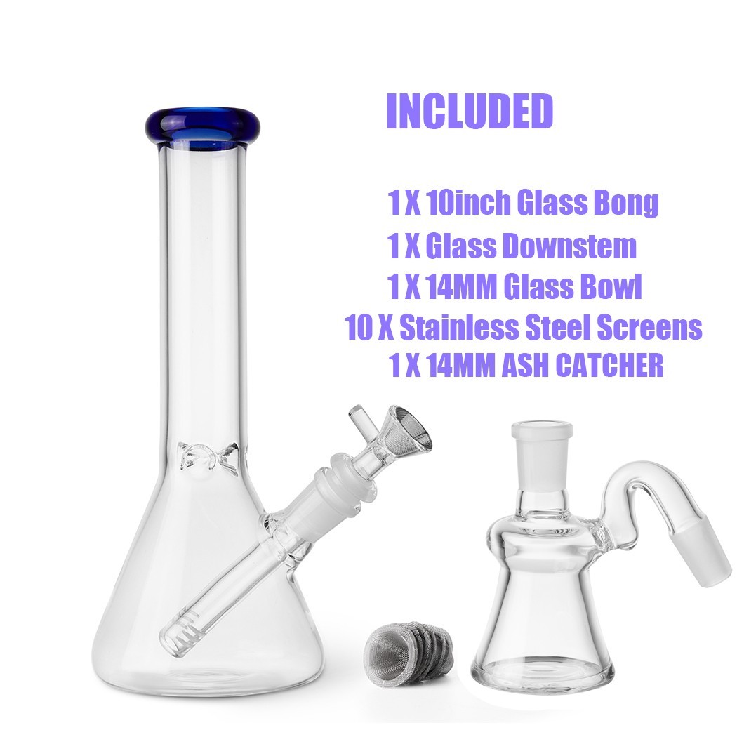 10&Prime; Glass Beaker Bong Ash Catcher Water Smoking Tobacco Pipe 14MM Bowl 10 Screen