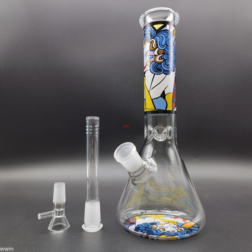 25cm Colorful Print Clear Glass Water Pipe Bong Shisha Hookah Hand Smoking Pipe