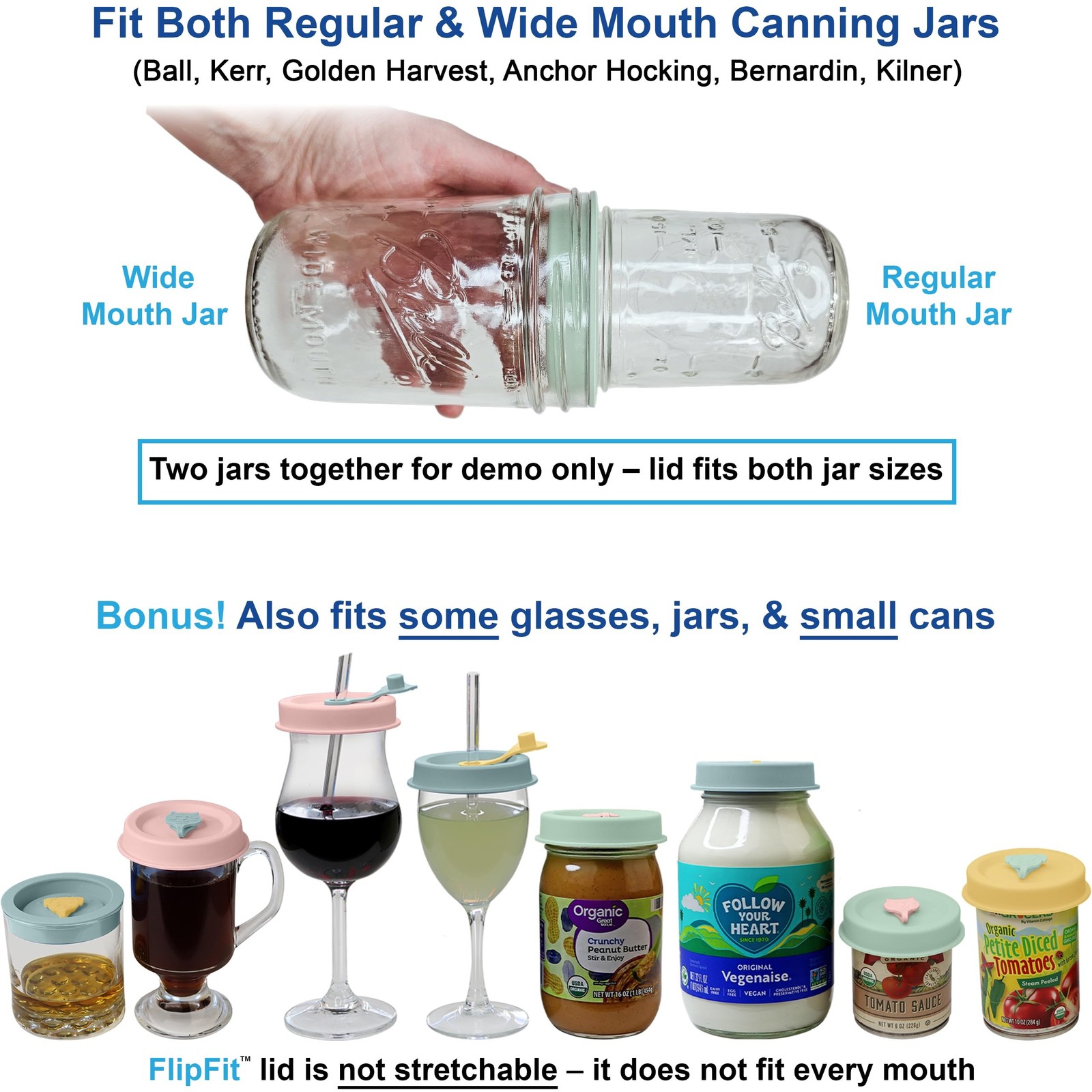 ORIGINAL CREATOR – FlipFit™ Dual-Fit Silicone Mason Jar Lids with Straw Ho