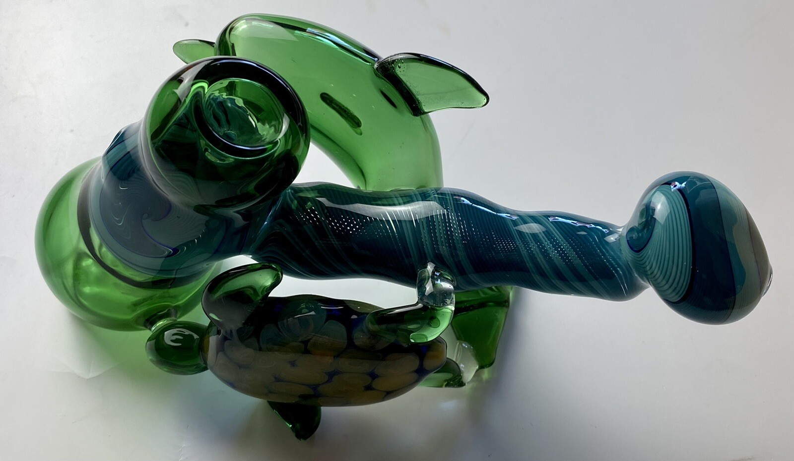 American Made Hammer Bubbler With Turtle & Dolphin, California Made By J. Grant