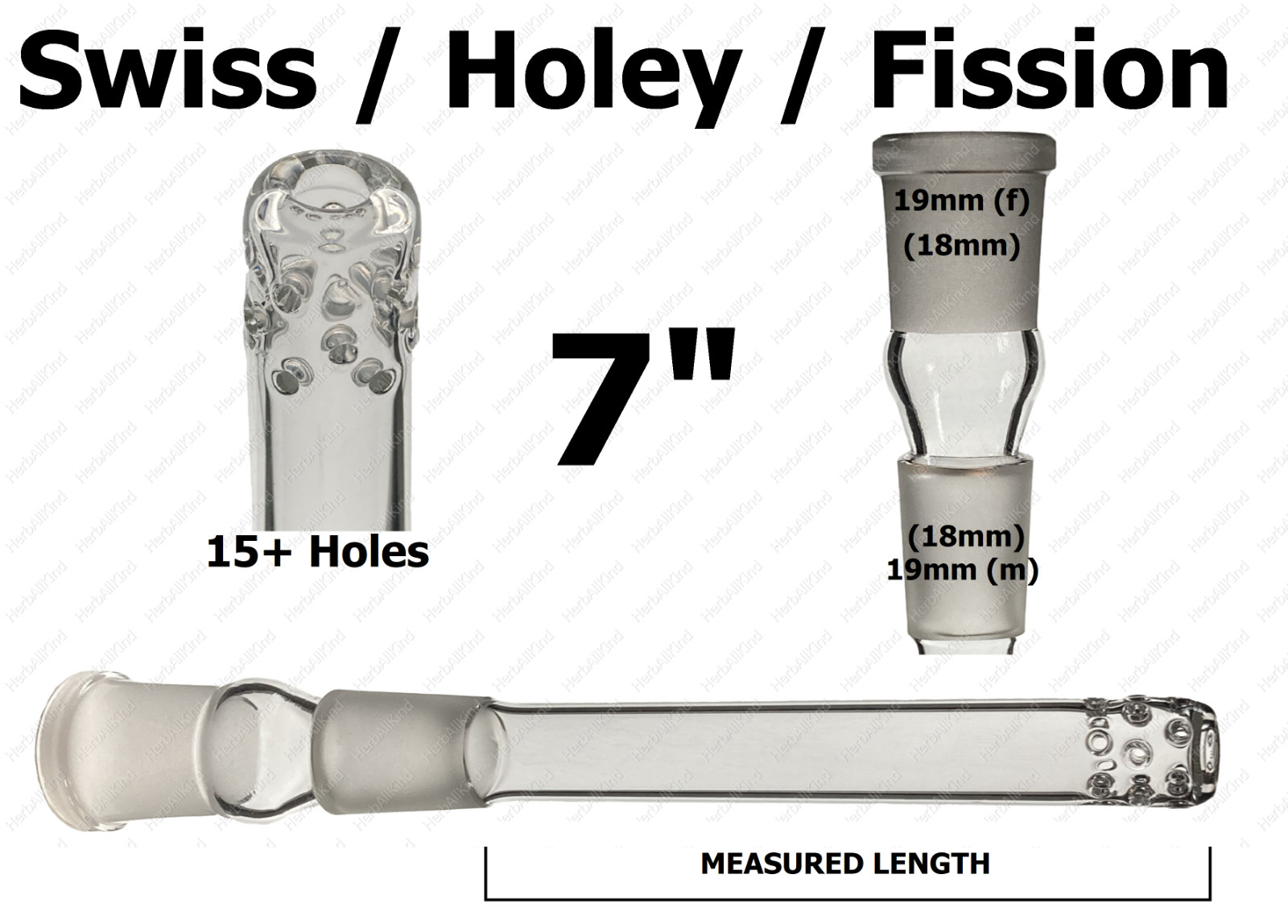 7&Prime; 18mm MALE to 18mm FEMALE (19mm to 19mm) Holey Swiss Fission Glass Downstem