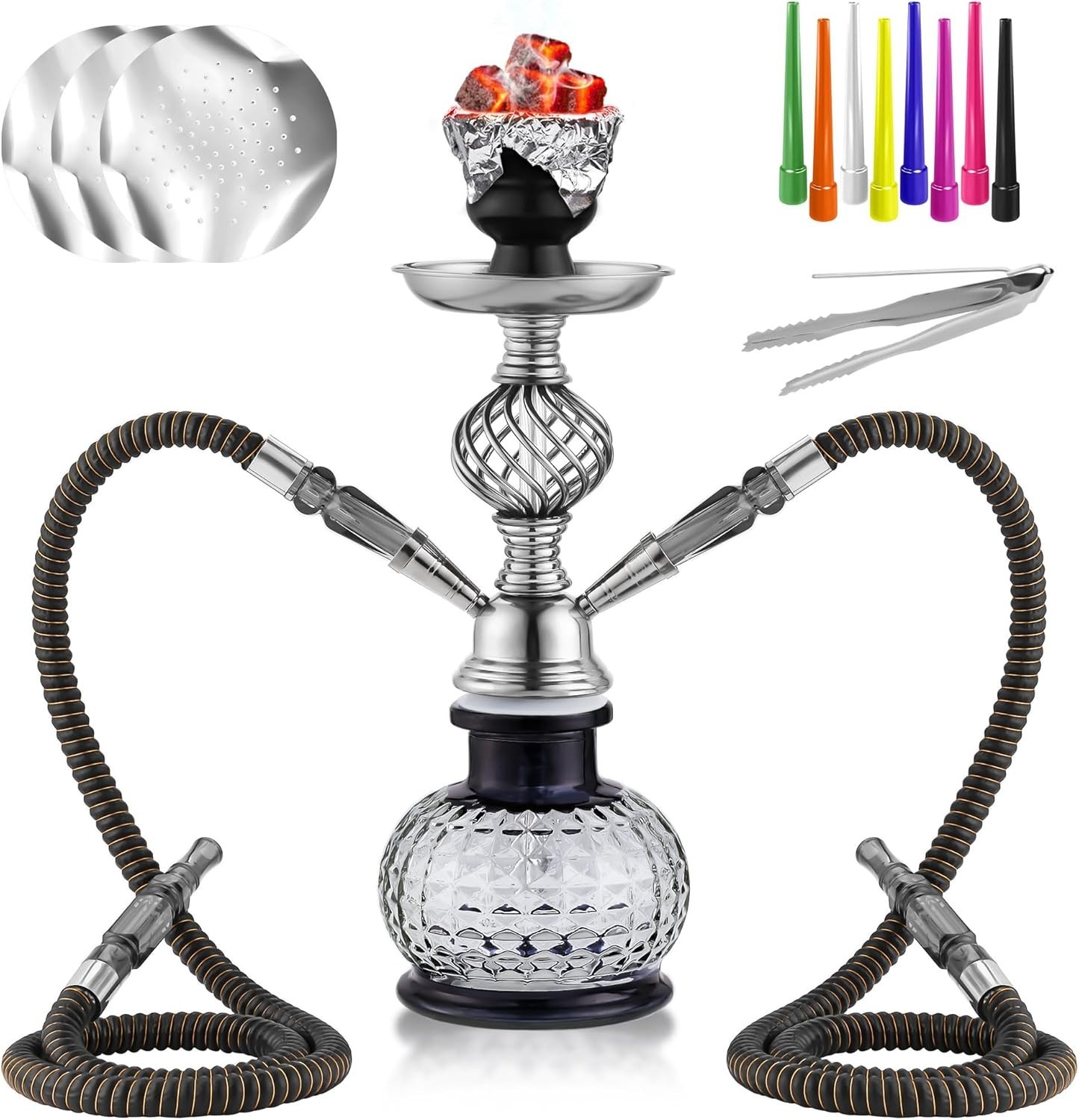 2 » Hookah Set 2 Hose Hookah Set With Everything – Modern Shisha Hookah Glass…