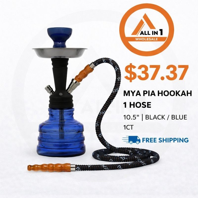 MYA PIA HOOKAH 1 HOSE | 10.5” | BLACK / BLUE | 1CT – FREE SHIPPING