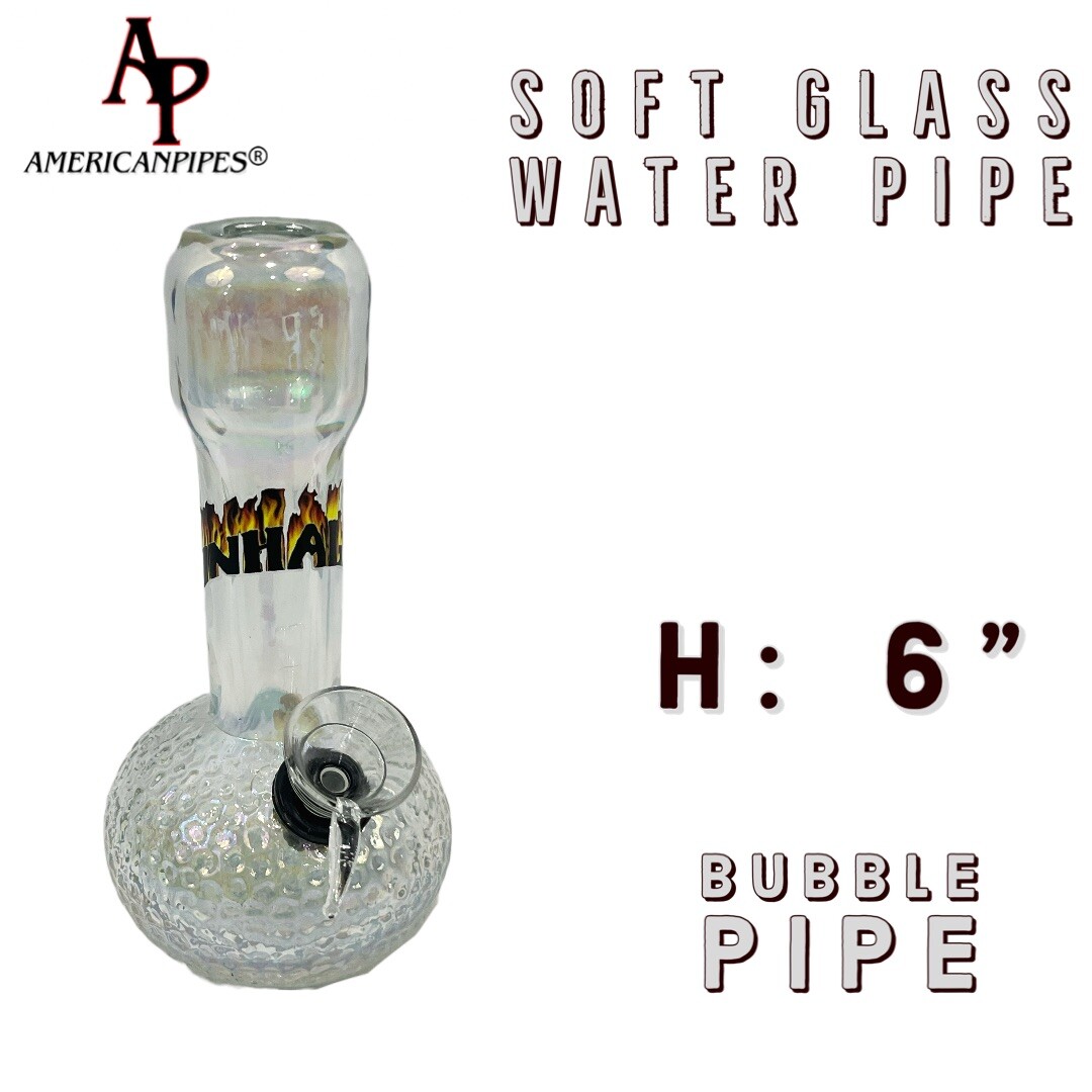 6” Little Bubble Water Pipe/ Heavy Soft glass Pipes By INHALE & AmericanPipes