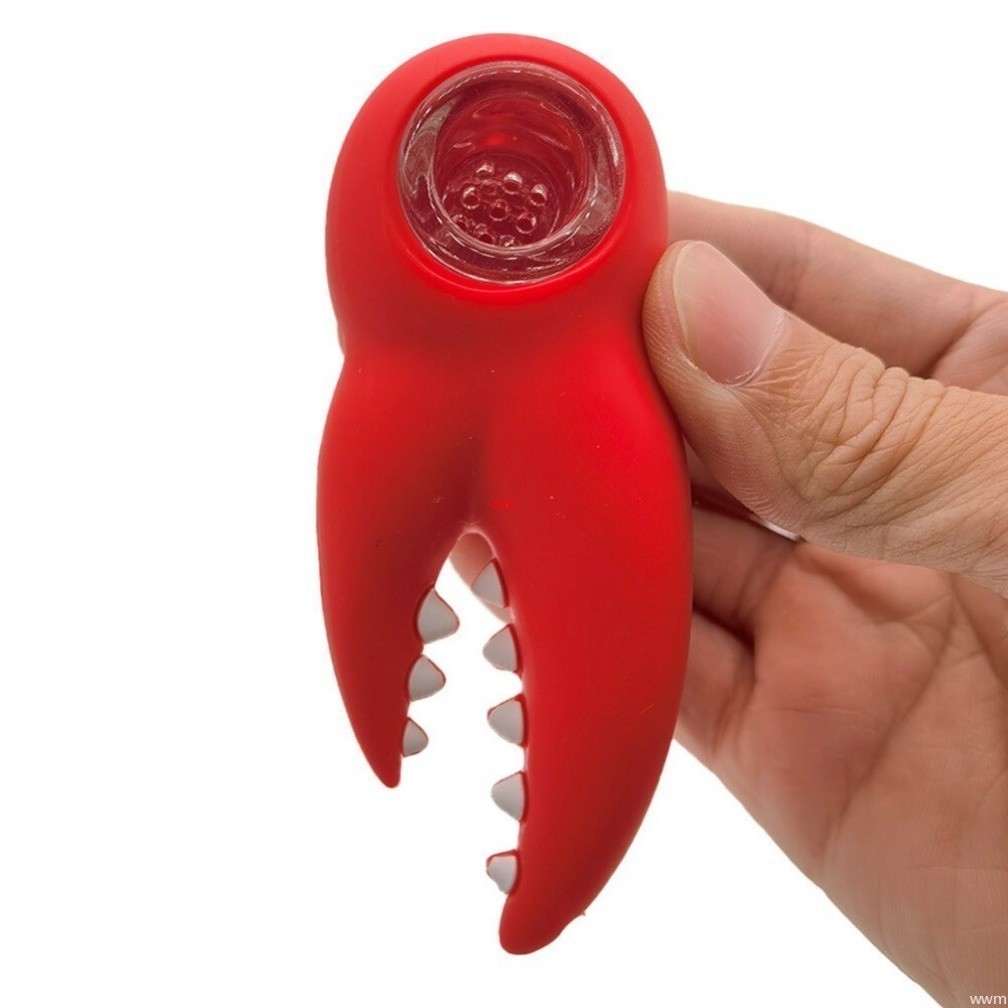 3.5&Prime; Mini Red Crab Claws Shape Portable Silicone Bong Hand Pipe W/ Glass Bowl