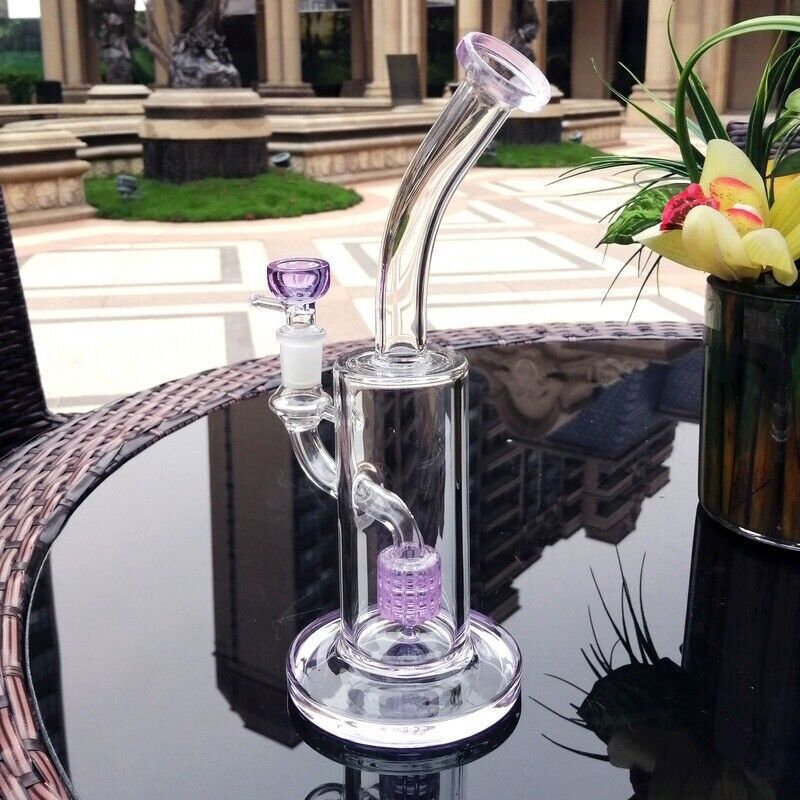 8.5&Prime; Purple Glass Bong Water Pipe Smoking Hookah Bubbler Glass Rigs W/14mm Bowl