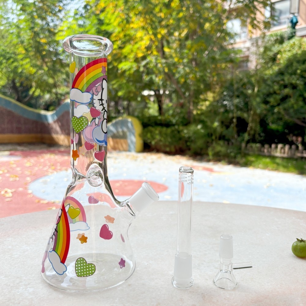 Kawaii 10 » Kitty Rainbow Sticker Glass Bong Beaker Water Pipe Smoking Hookah