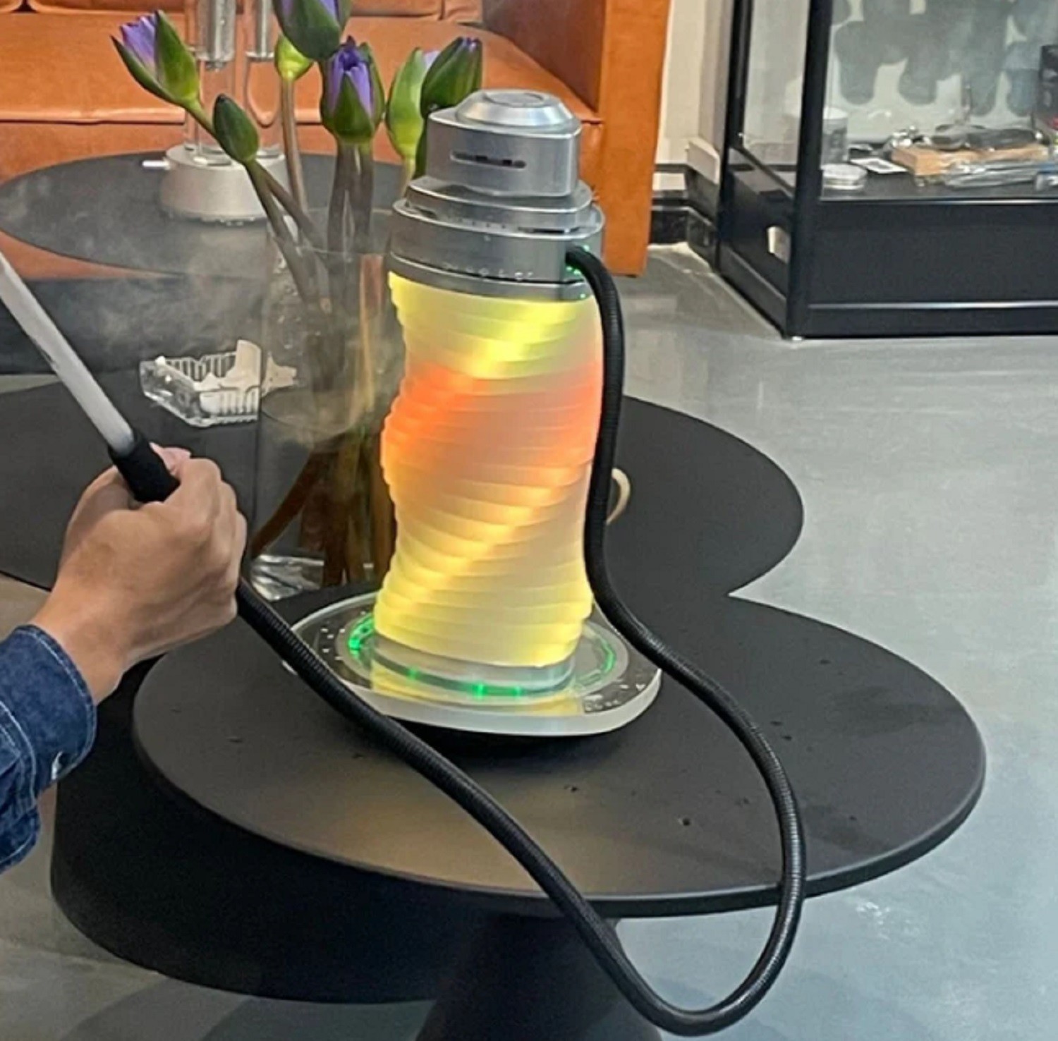 Rotating LED Hookah Set – Twisted Acrylic Shisha with RGB Light