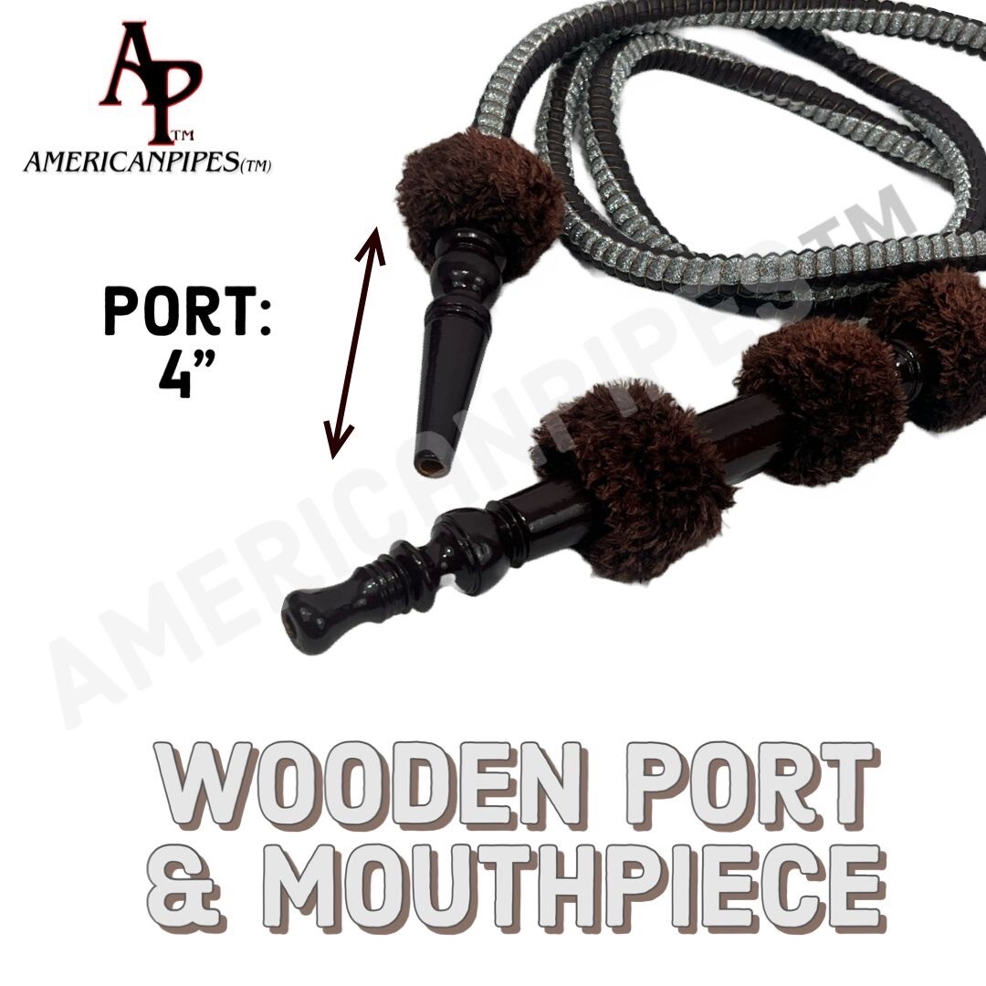 72 Inches Long Egyptian Style Hookah Hose With A Large Wooden Handle & Grommet