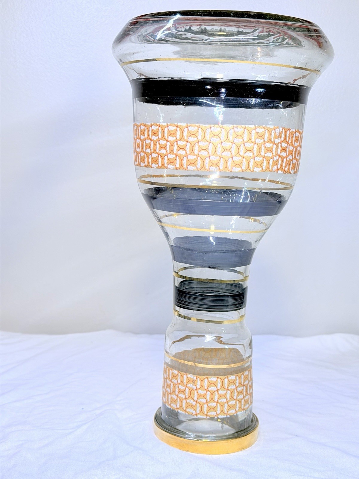 Clear Glass Hookah Base Vase Gold & Black Decorative Design New