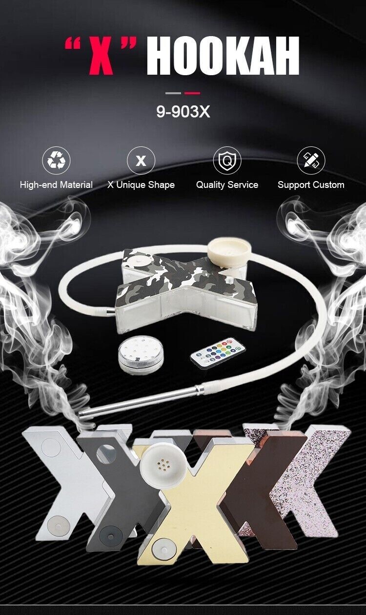 New Design Portable X-Shape 1-Hose LED Hookah Complete Set – Camouflage