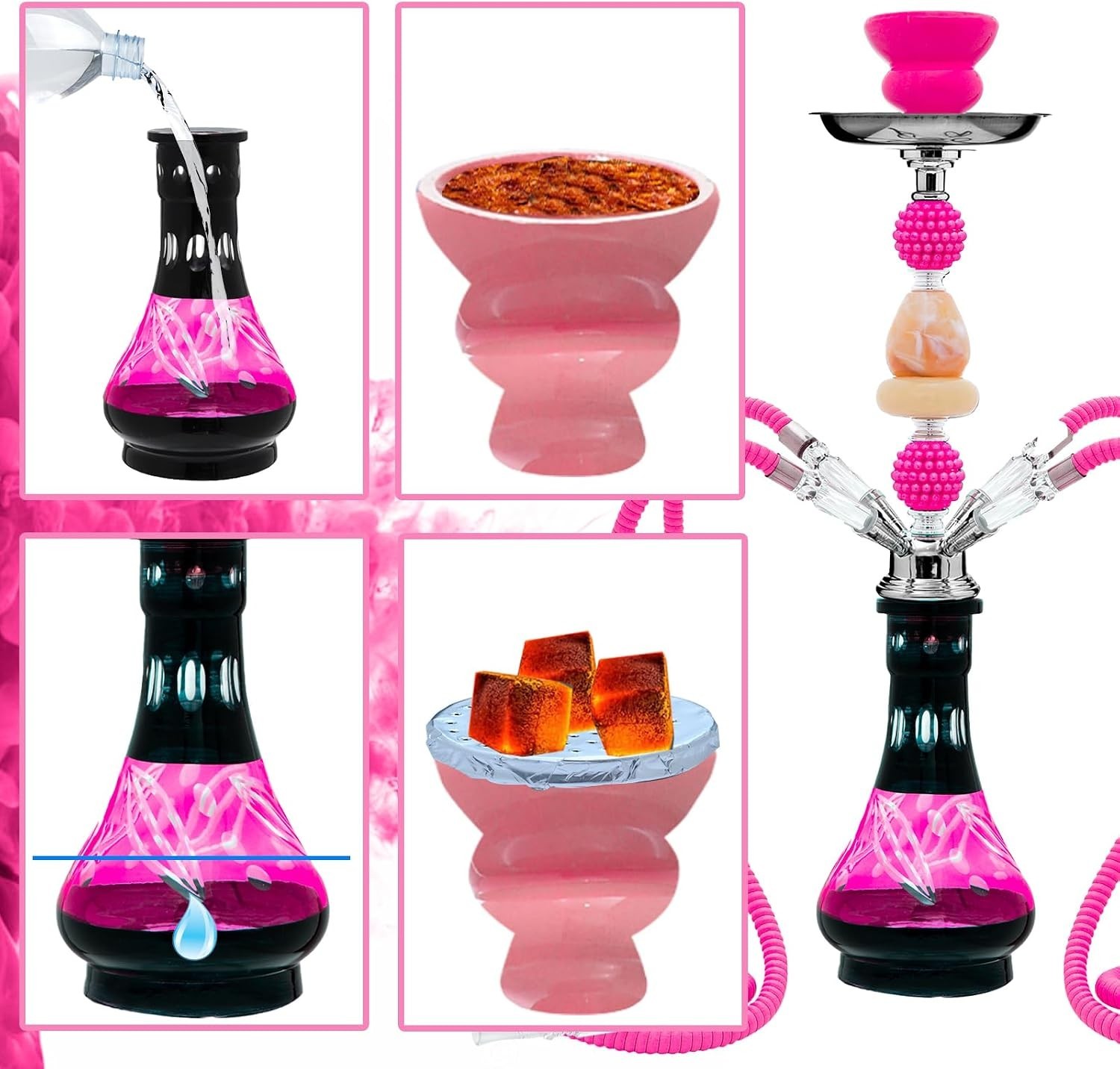 22&Prime; Hookah Set with Everything, Hookah Shisha Set,Up to 4 Persons Hookah