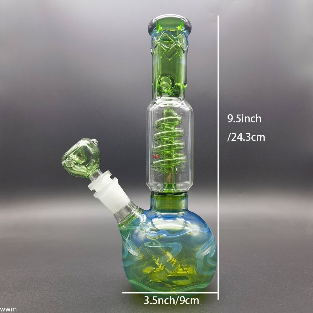 9.5&Prime; Green Glass Water Pipe Bong Shisha Pipes Smoking Hookah W/ 14mm Male Bowl