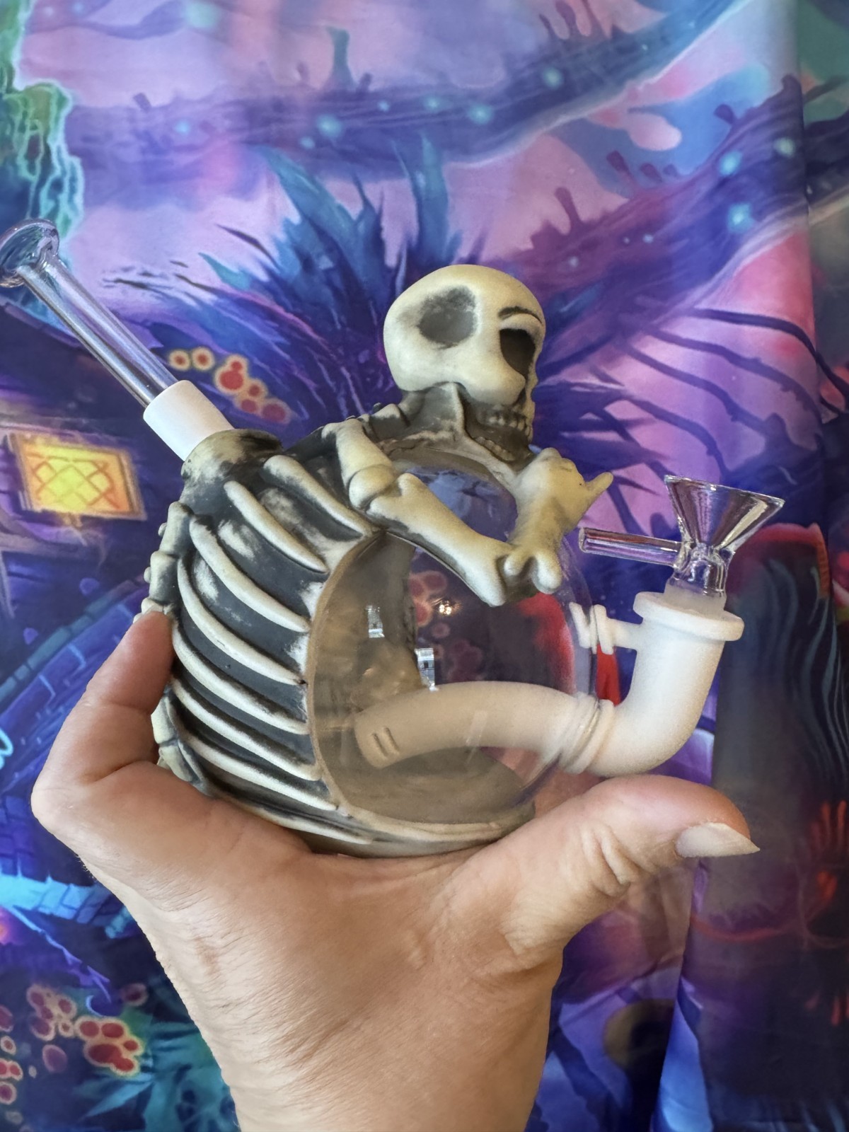 Bong Skull FaceBones Hybrid Glass Resin Water Pipe Smoking Bong