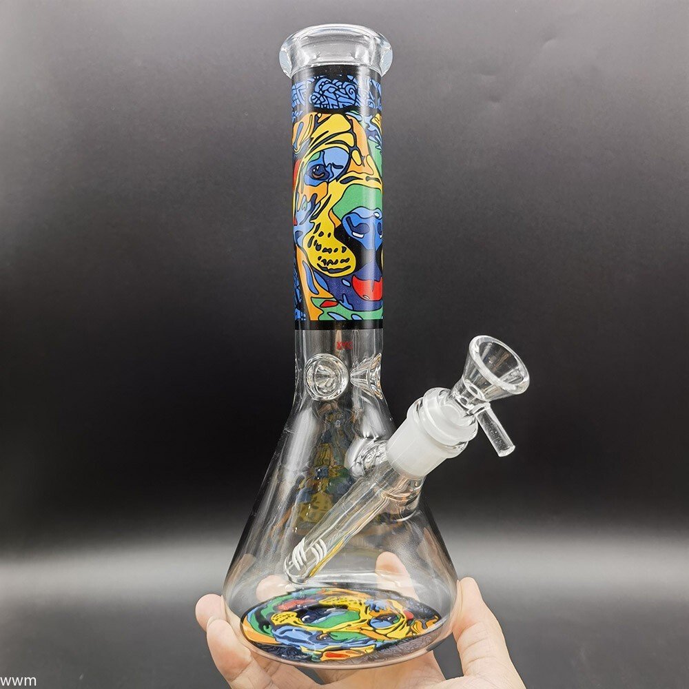25cm Colorful Dog Pattern Heavy Glass Bong Water Pipe Shisha Hookah Hand Pipe
