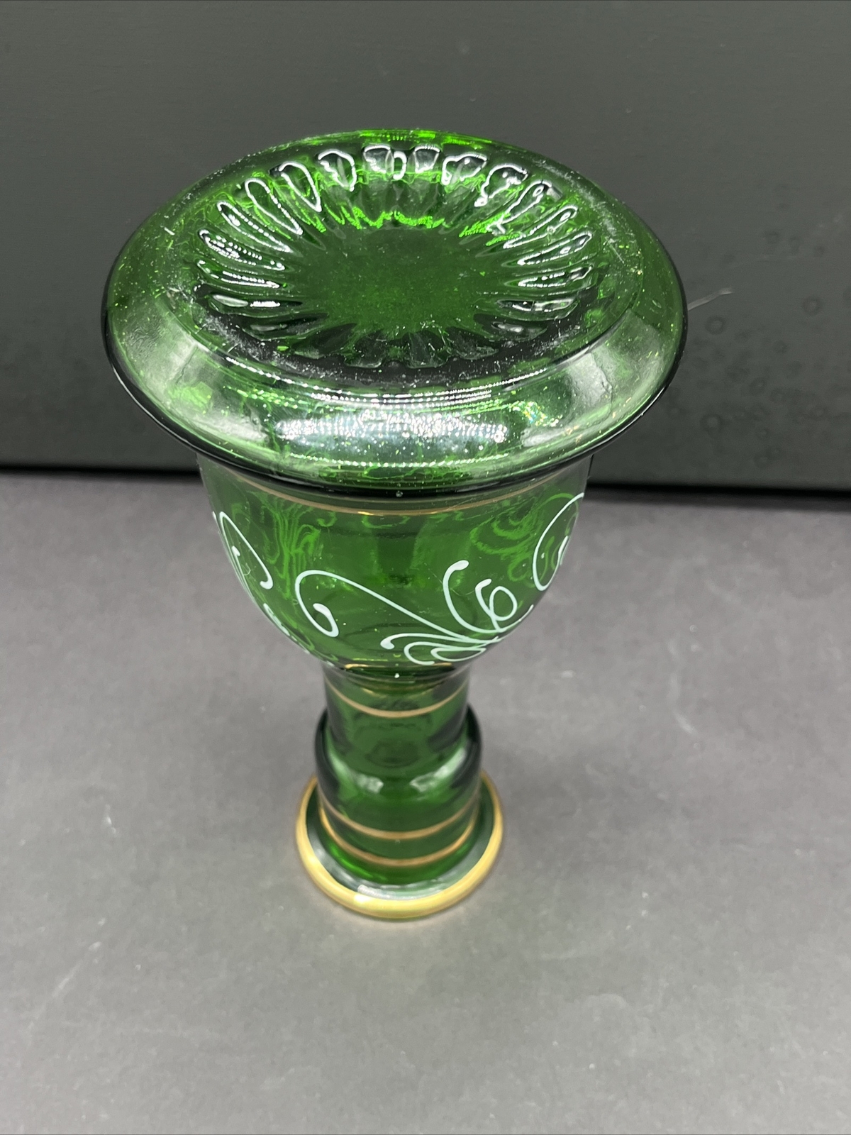 Hookah Bell Base Green Glass Gold White Accents VTG Bohemian or Turkish