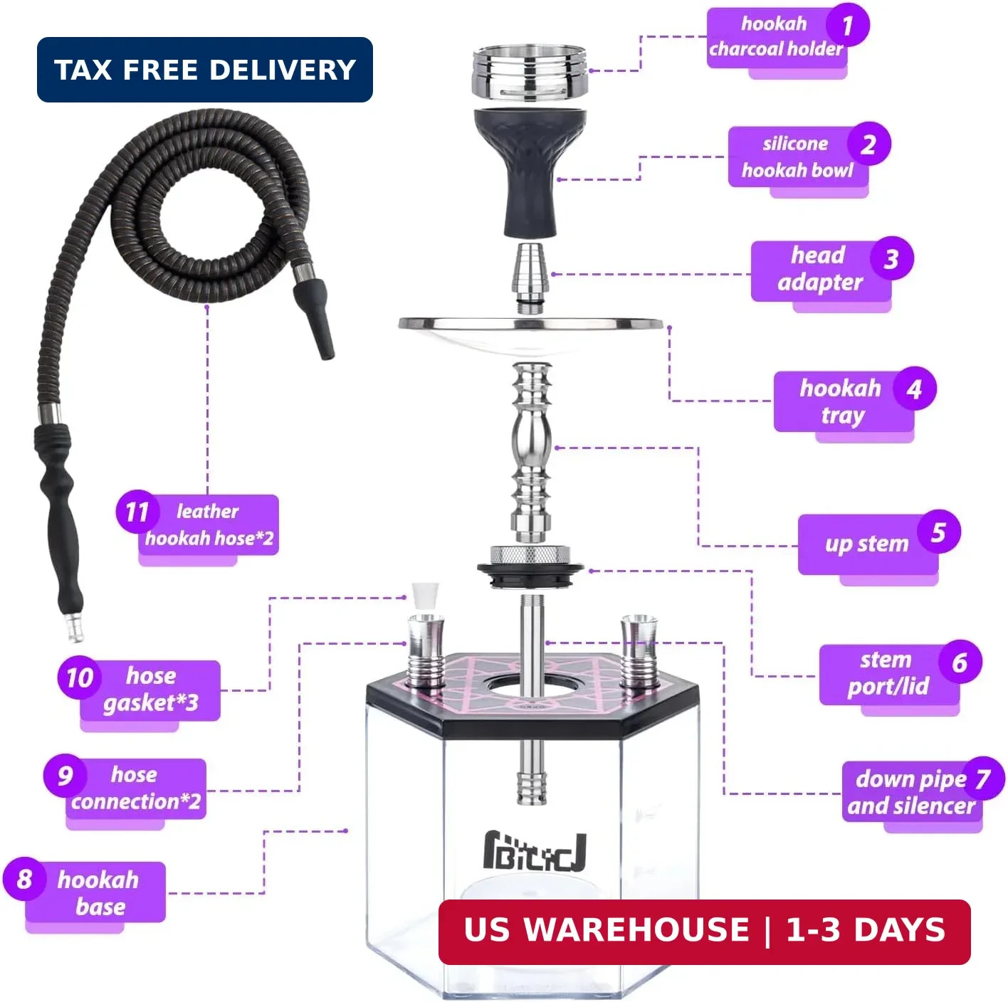 2 Hose Large Hookah Set – Premium Acrylic Shisha Hookah with Everything Included