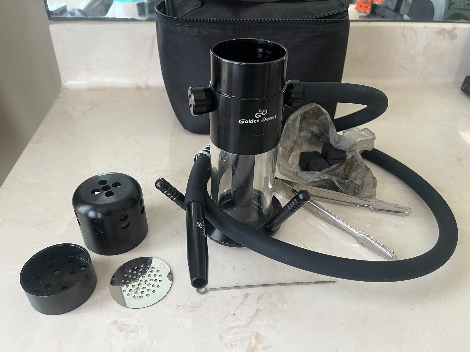 GOLDEN DESERT Modern Portable Hookah Kit In A Bag (Black)
